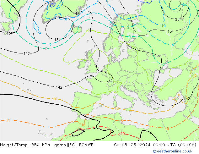 Height/Temp. 850 гПа ECMWF Вс 05.05.2024 00 UTC