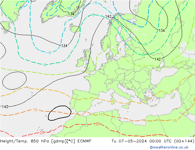 Height/Temp. 850 hPa ECMWF Tu 07.05.2024 00 UTC