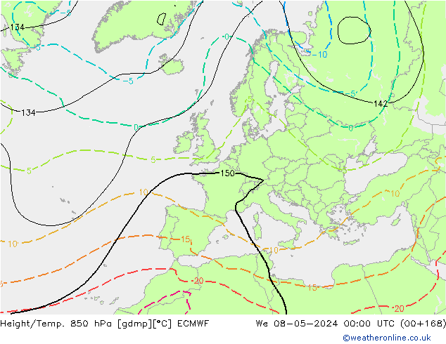 Hoogte/Temp. 850 hPa ECMWF wo 08.05.2024 00 UTC