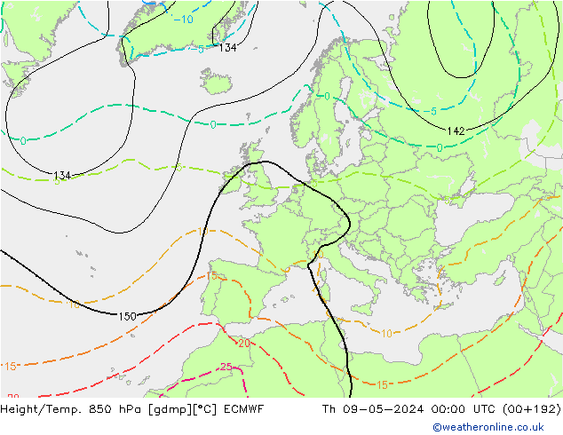 Yükseklik/Sıc. 850 hPa ECMWF Per 09.05.2024 00 UTC