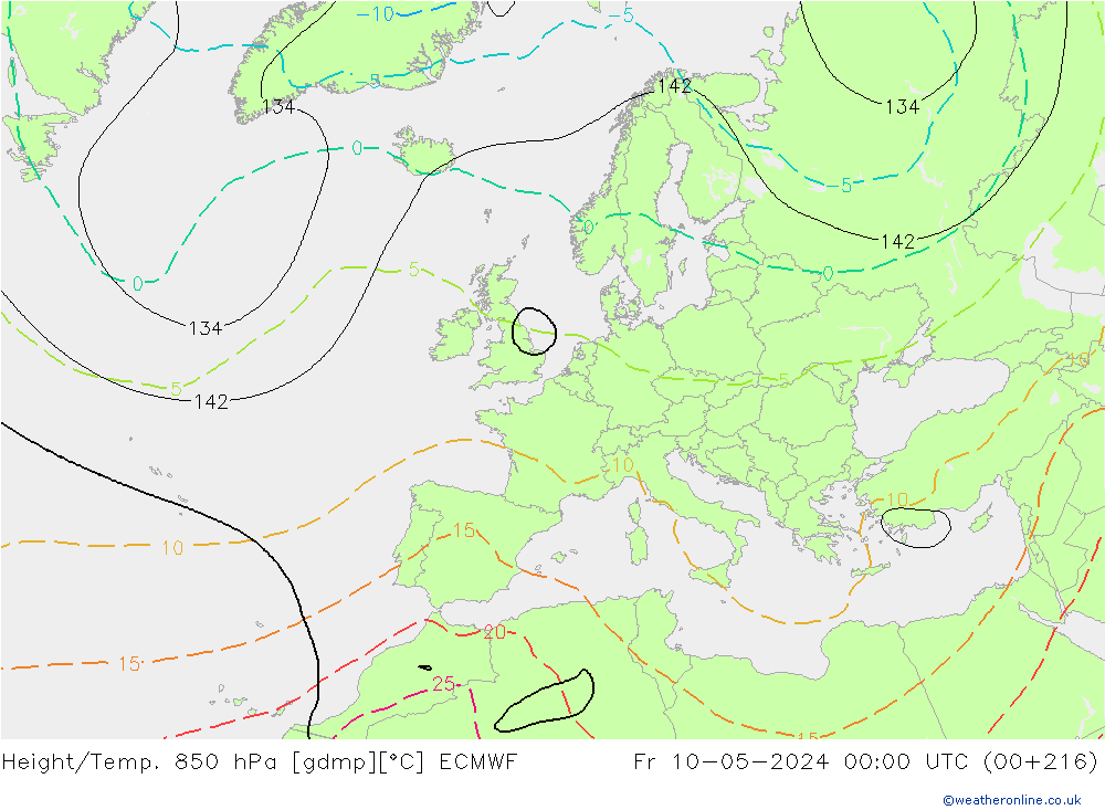 Yükseklik/Sıc. 850 hPa ECMWF Cu 10.05.2024 00 UTC