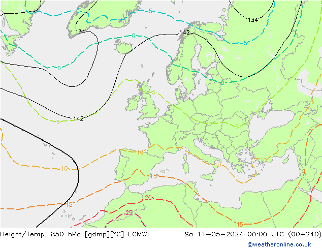 Height/Temp. 850 гПа ECMWF сб 11.05.2024 00 UTC