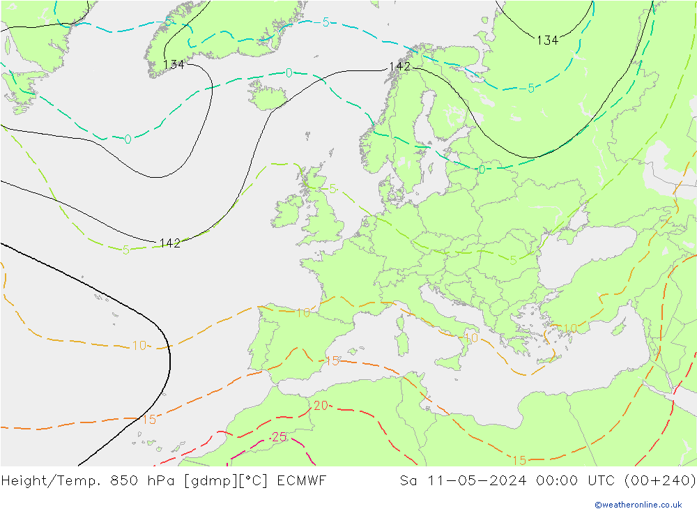 Height/Temp. 850 hPa ECMWF So 11.05.2024 00 UTC