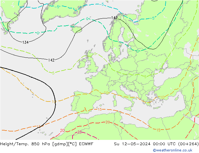 Height/Temp. 850 гПа ECMWF Вс 12.05.2024 00 UTC