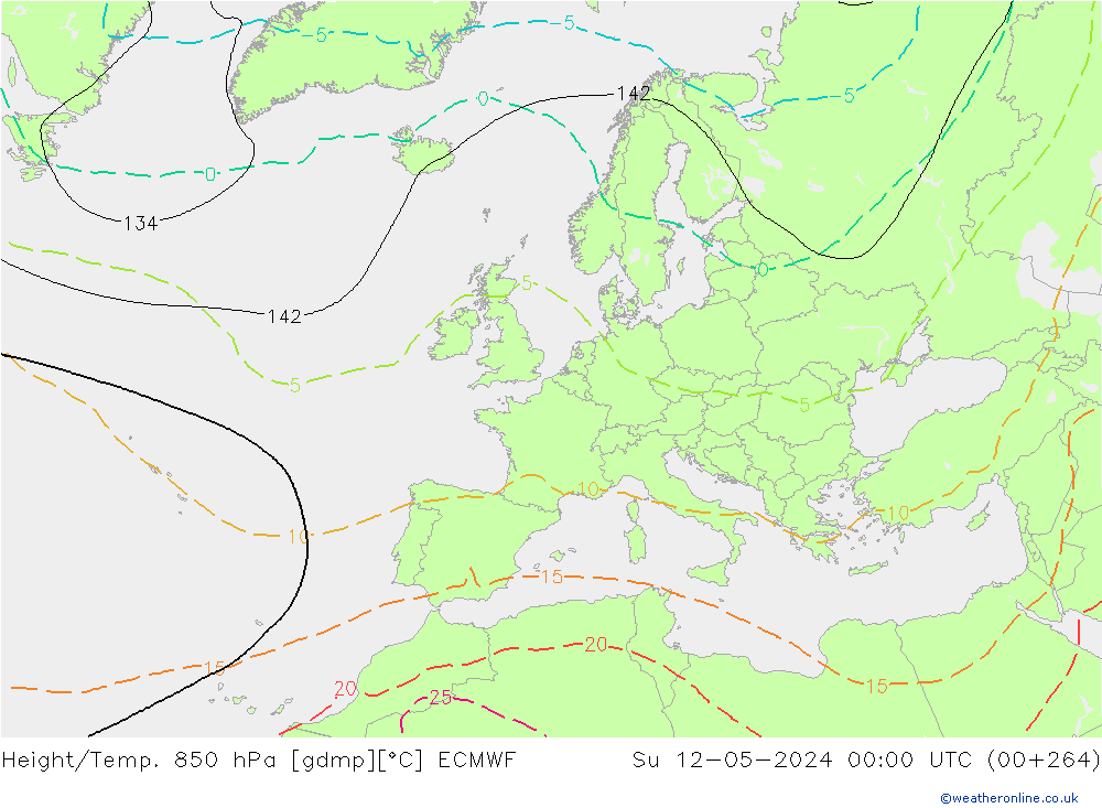 Height/Temp. 850 hPa ECMWF Ne 12.05.2024 00 UTC
