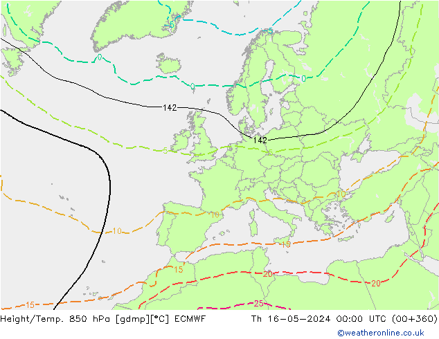 Height/Temp. 850 hPa ECMWF gio 16.05.2024 00 UTC