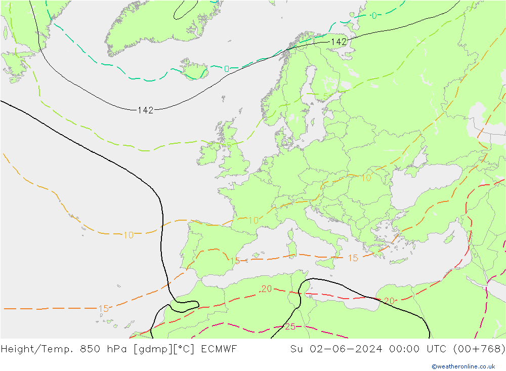 Hoogte/Temp. 850 hPa ECMWF zo 02.06.2024 00 UTC