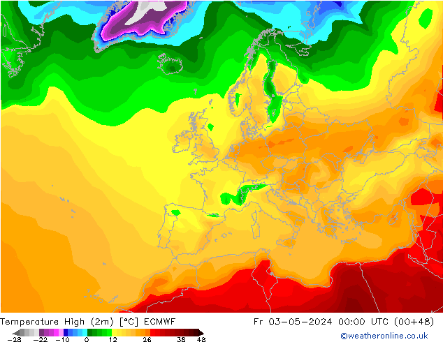 Temperature High (2m) ECMWF Fr 03.05.2024 00 UTC