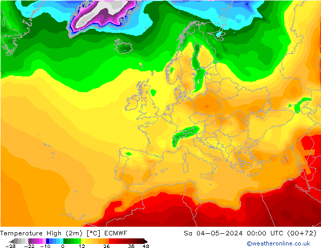 température 2m max ECMWF sam 04.05.2024 00 UTC