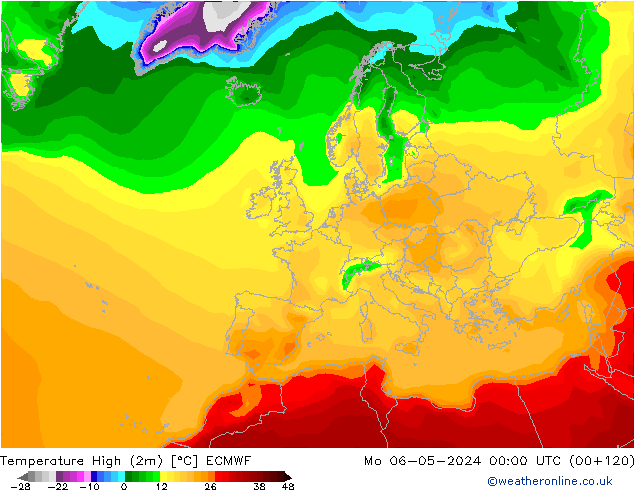 température 2m max ECMWF lun 06.05.2024 00 UTC