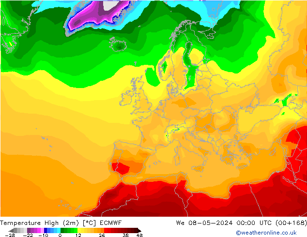 Темпер. макс 2т ECMWF ср 08.05.2024 00 UTC