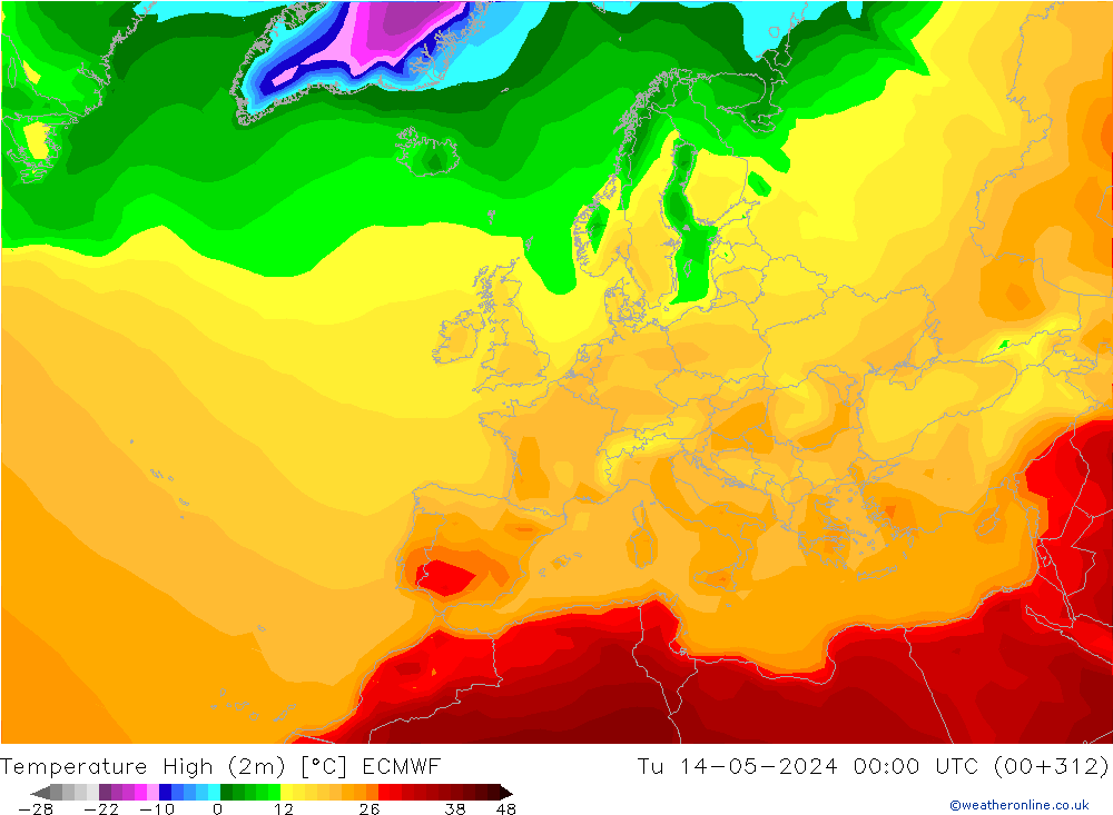 Temperature High (2m) ECMWF Tu 14.05.2024 00 UTC