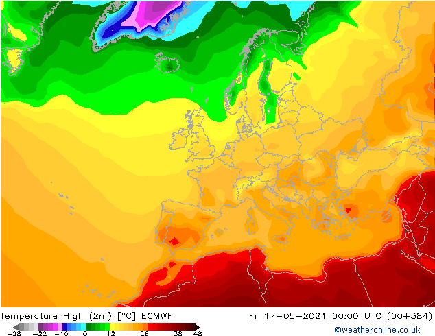 Temperatura máx. (2m) ECMWF vie 17.05.2024 00 UTC