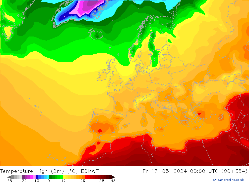 température 2m max ECMWF ven 17.05.2024 00 UTC