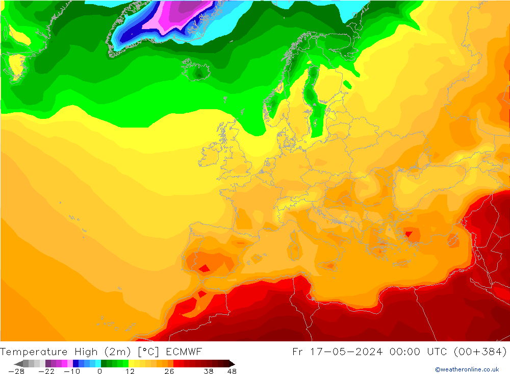 Temperature High (2m) ECMWF Fr 17.05.2024 00 UTC