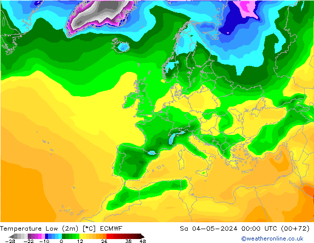 Min. Temperatura (2m) ECMWF so. 04.05.2024 00 UTC