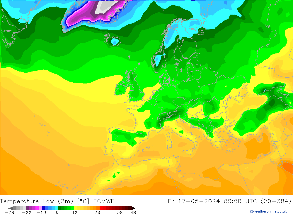 Temperature Low (2m) ECMWF Fr 17.05.2024 00 UTC