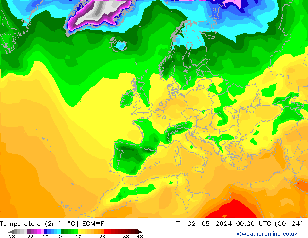 Sıcaklık Haritası (2m) ECMWF Per 02.05.2024 00 UTC