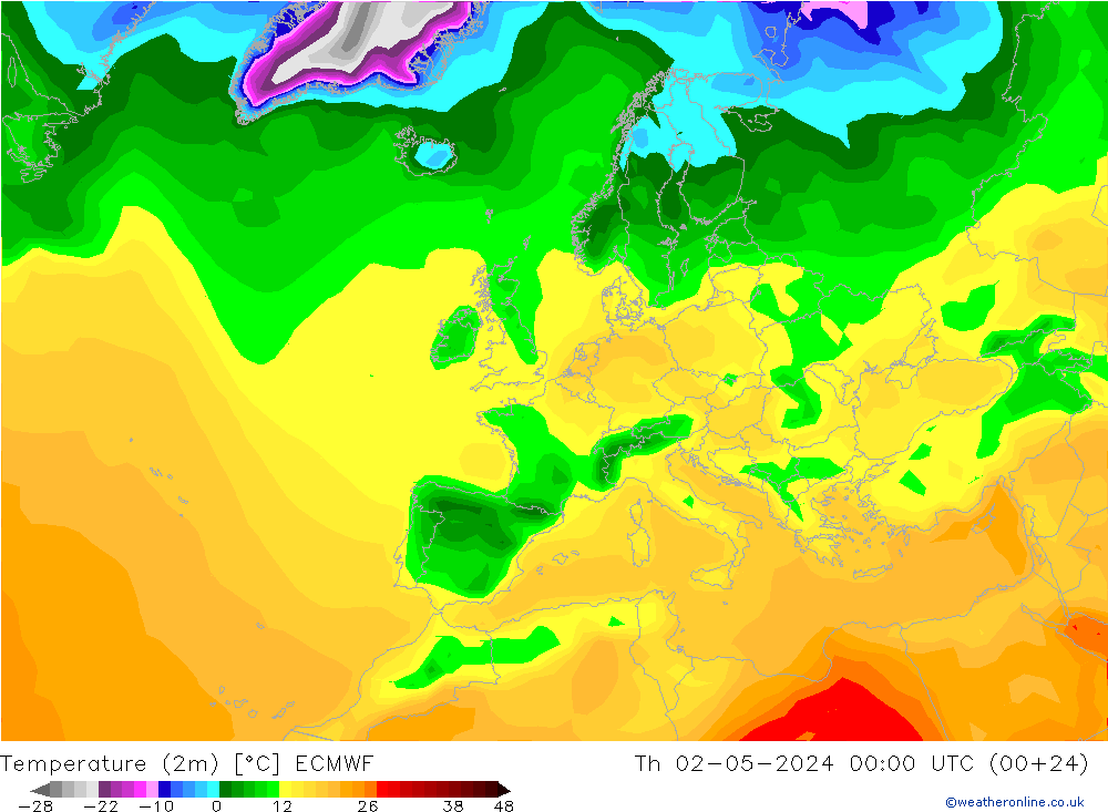 température (2m) ECMWF jeu 02.05.2024 00 UTC