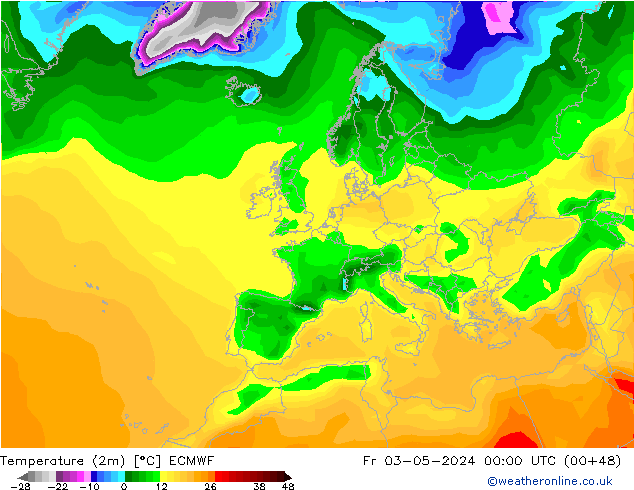 Sıcaklık Haritası (2m) ECMWF Cu 03.05.2024 00 UTC