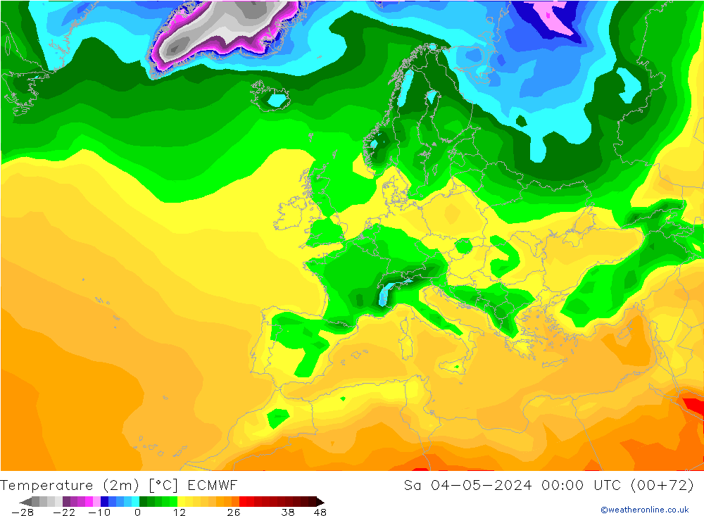 Temperature (2m) ECMWF Sa 04.05.2024 00 UTC