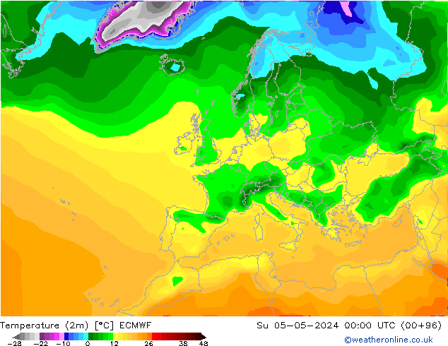 Sıcaklık Haritası (2m) ECMWF Paz 05.05.2024 00 UTC