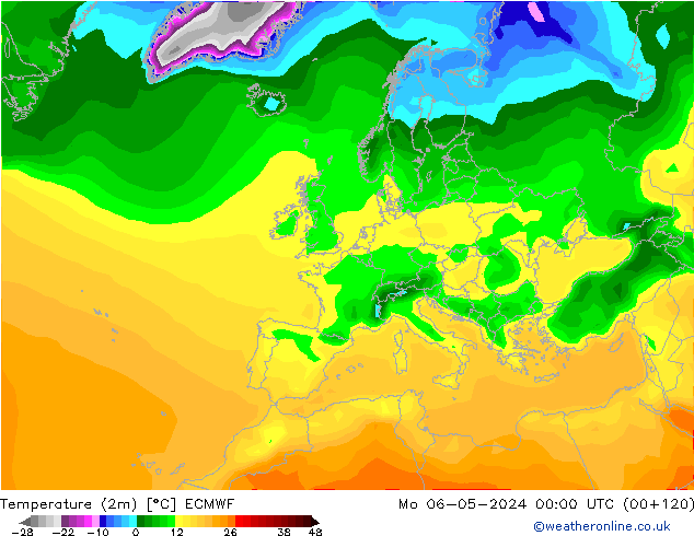 Sıcaklık Haritası (2m) ECMWF Pzt 06.05.2024 00 UTC