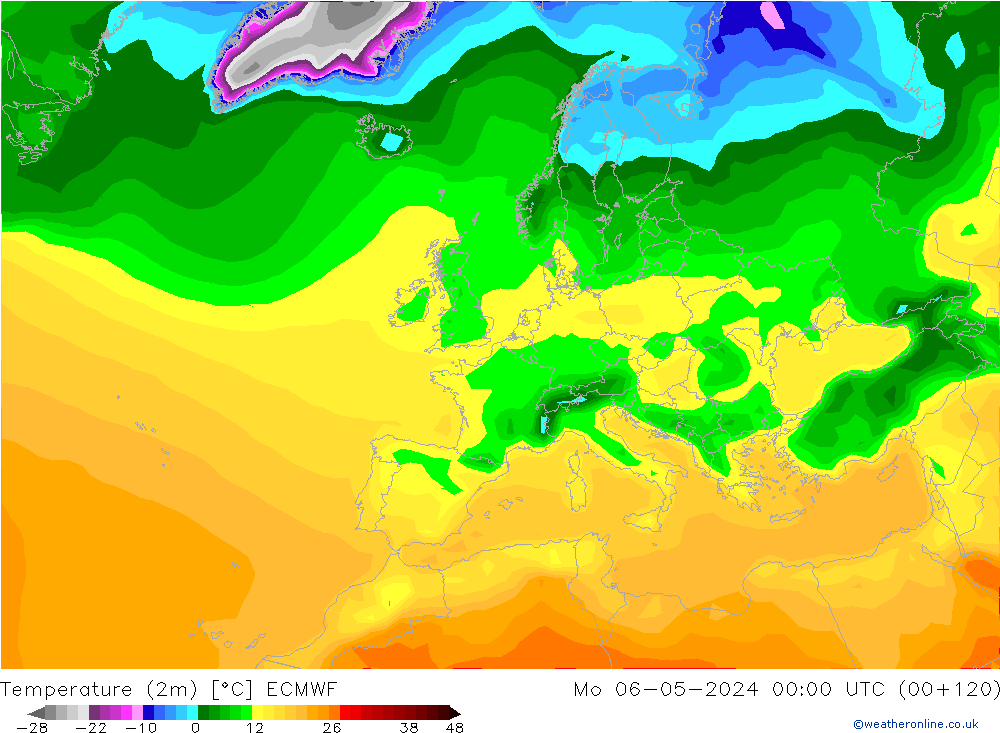 Temperaturkarte (2m) ECMWF Mo 06.05.2024 00 UTC