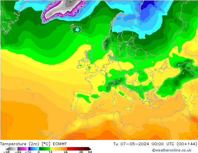 Temperature (2m) ECMWF Út 07.05.2024 00 UTC