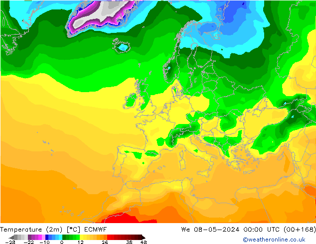 Temperature (2m) ECMWF We 08.05.2024 00 UTC