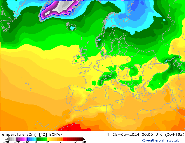 température (2m) ECMWF jeu 09.05.2024 00 UTC