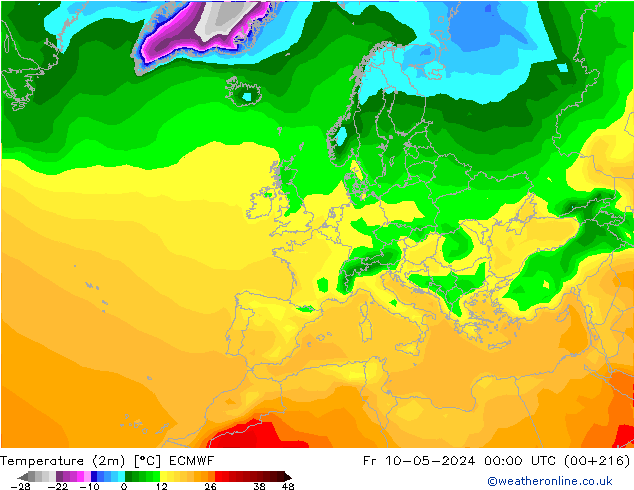 Temperaturkarte (2m) ECMWF Fr 10.05.2024 00 UTC