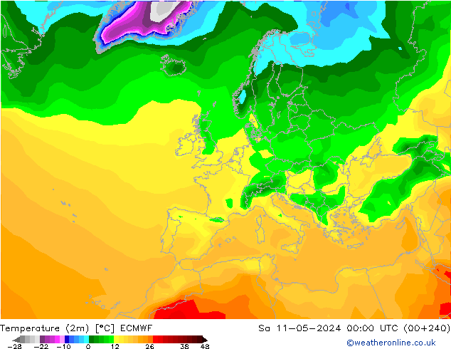 Temperatura (2m) ECMWF sáb 11.05.2024 00 UTC