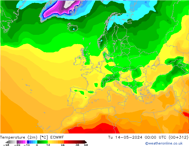 température (2m) ECMWF mar 14.05.2024 00 UTC