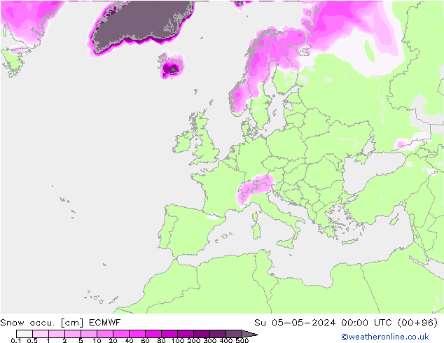 Snow accu. ECMWF nie. 05.05.2024 00 UTC