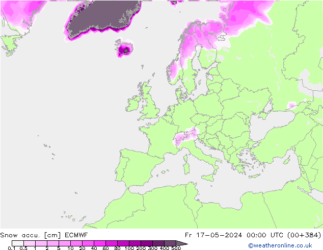 Snow accu. ECMWF Sex 17.05.2024 00 UTC