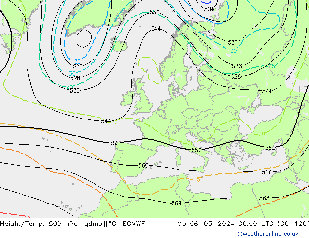Yükseklik/Sıc. 500 hPa ECMWF Pzt 06.05.2024 00 UTC