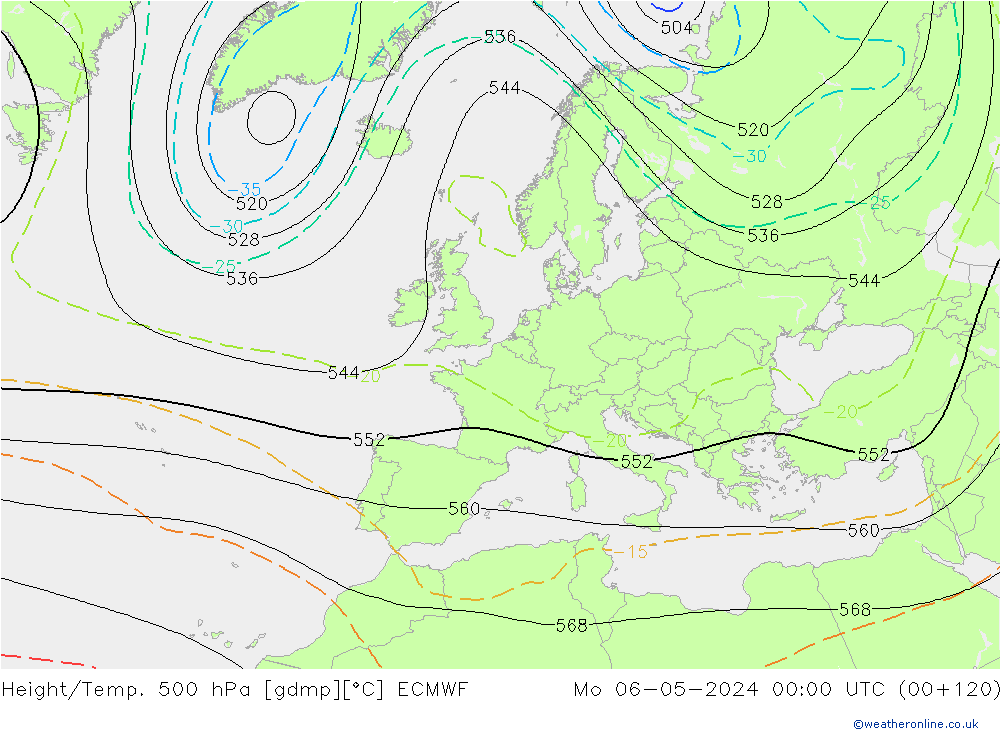 Hoogte/Temp. 500 hPa ECMWF ma 06.05.2024 00 UTC