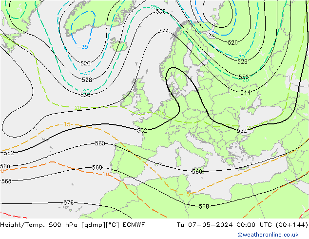 Hoogte/Temp. 500 hPa ECMWF di 07.05.2024 00 UTC