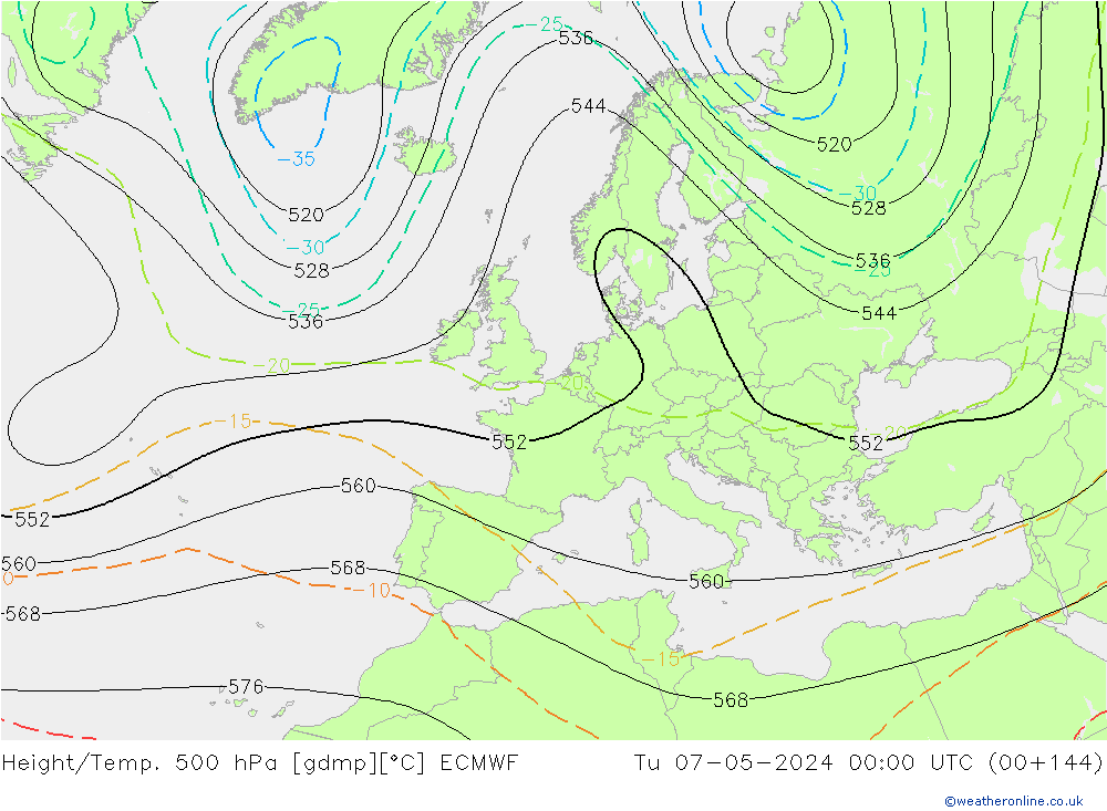 Height/Temp. 500 гПа ECMWF вт 07.05.2024 00 UTC