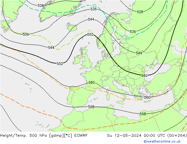 Height/Temp. 500 гПа ECMWF Вс 12.05.2024 00 UTC