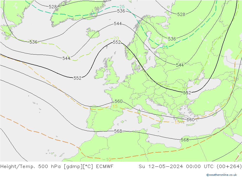 Hoogte/Temp. 500 hPa ECMWF zo 12.05.2024 00 UTC