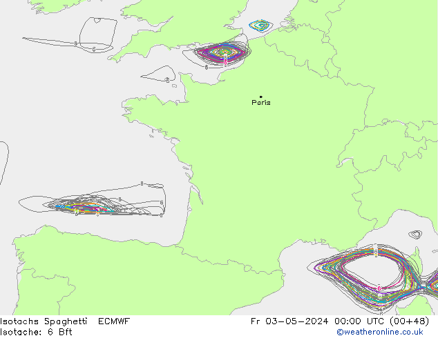 Isotachs Spaghetti ECMWF Fr 03.05.2024 00 UTC