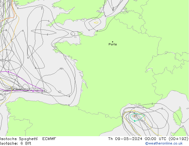 Isotachs Spaghetti ECMWF  09.05.2024 00 UTC