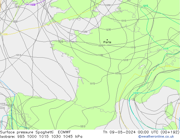 Atmosférický tlak Spaghetti ECMWF Čt 09.05.2024 00 UTC