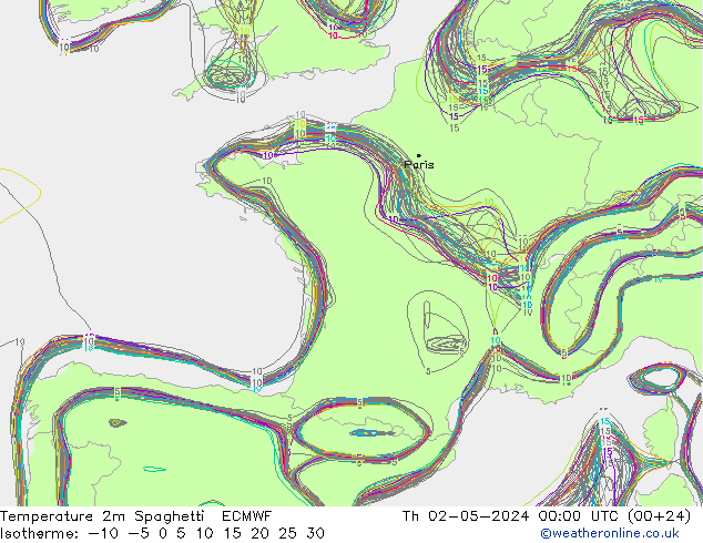 Temperature 2m Spaghetti ECMWF Th 02.05.2024 00 UTC