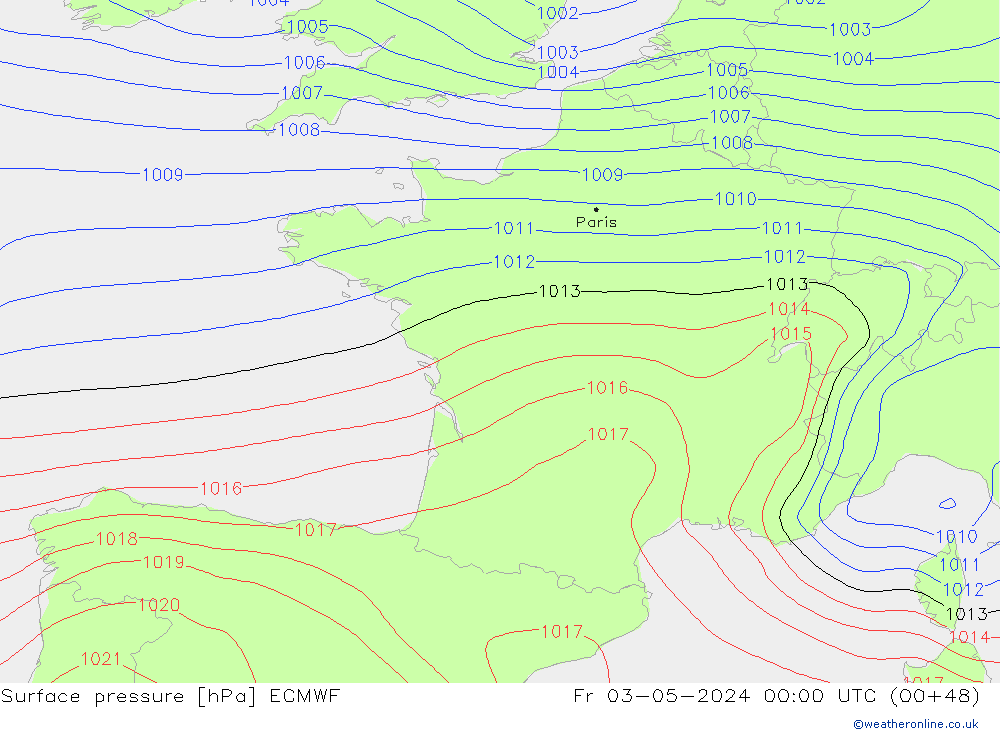 Surface pressure ECMWF Fr 03.05.2024 00 UTC