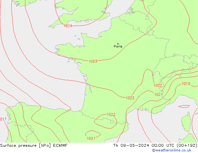 приземное давление ECMWF чт 09.05.2024 00 UTC