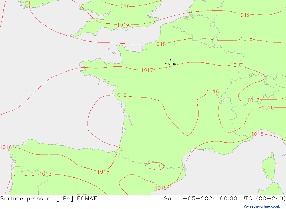 Surface pressure ECMWF Sa 11.05.2024 00 UTC