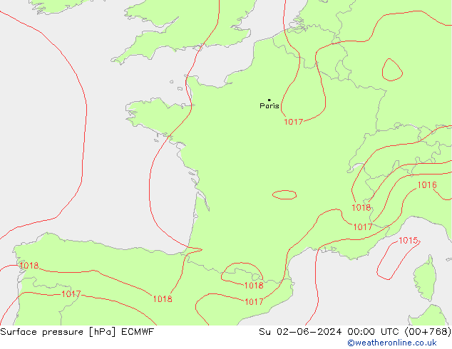 pressão do solo ECMWF Dom 02.06.2024 00 UTC